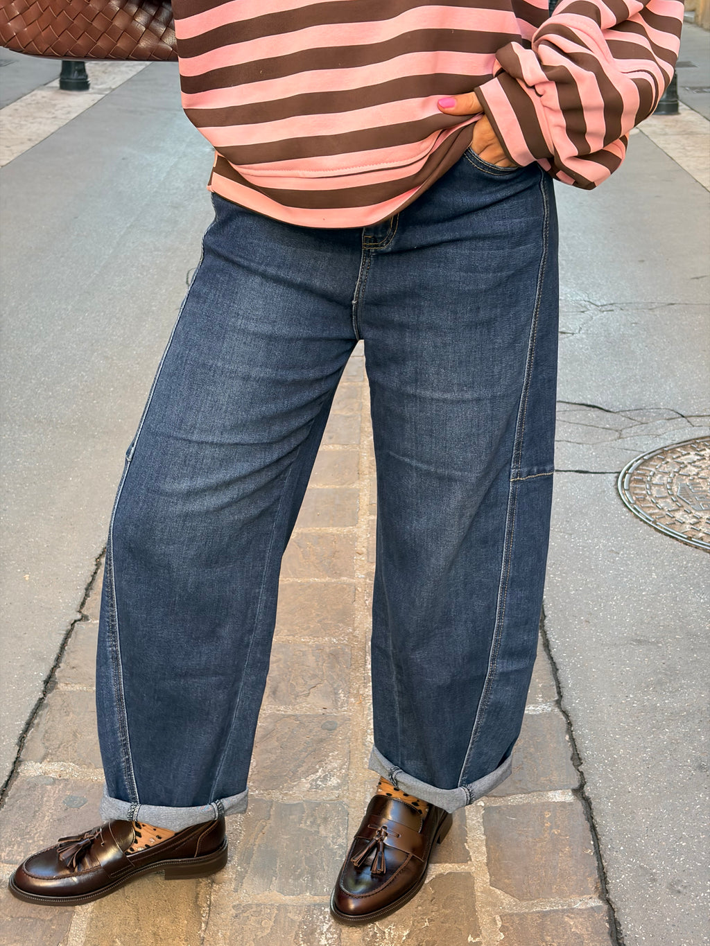 Jean Mathieu bleu, taille haute coupe ballon