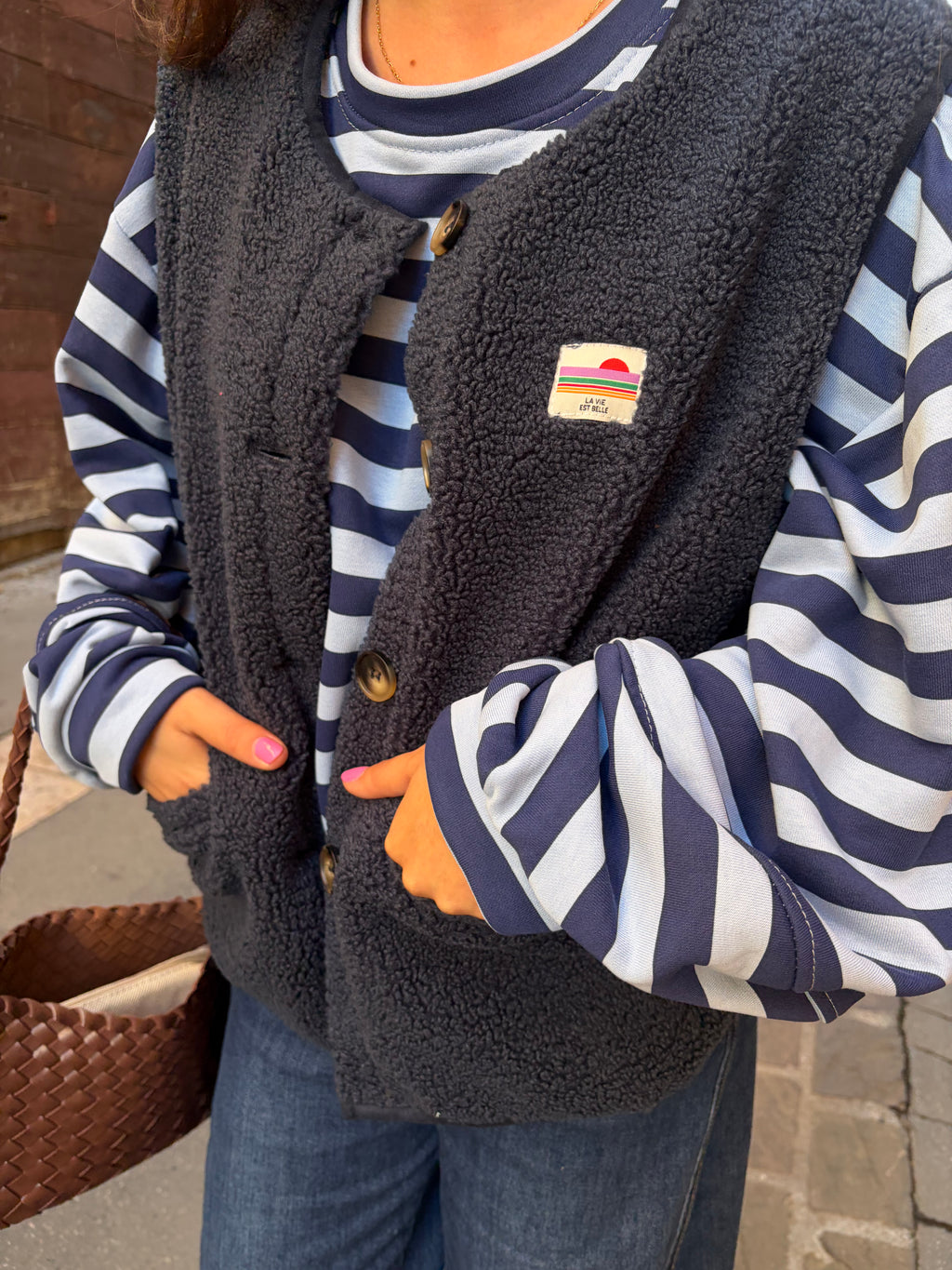 Gilet Lily sans manches en bouclette bleu marine