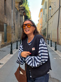 Sweat Romane rayé bleu marine et blanc