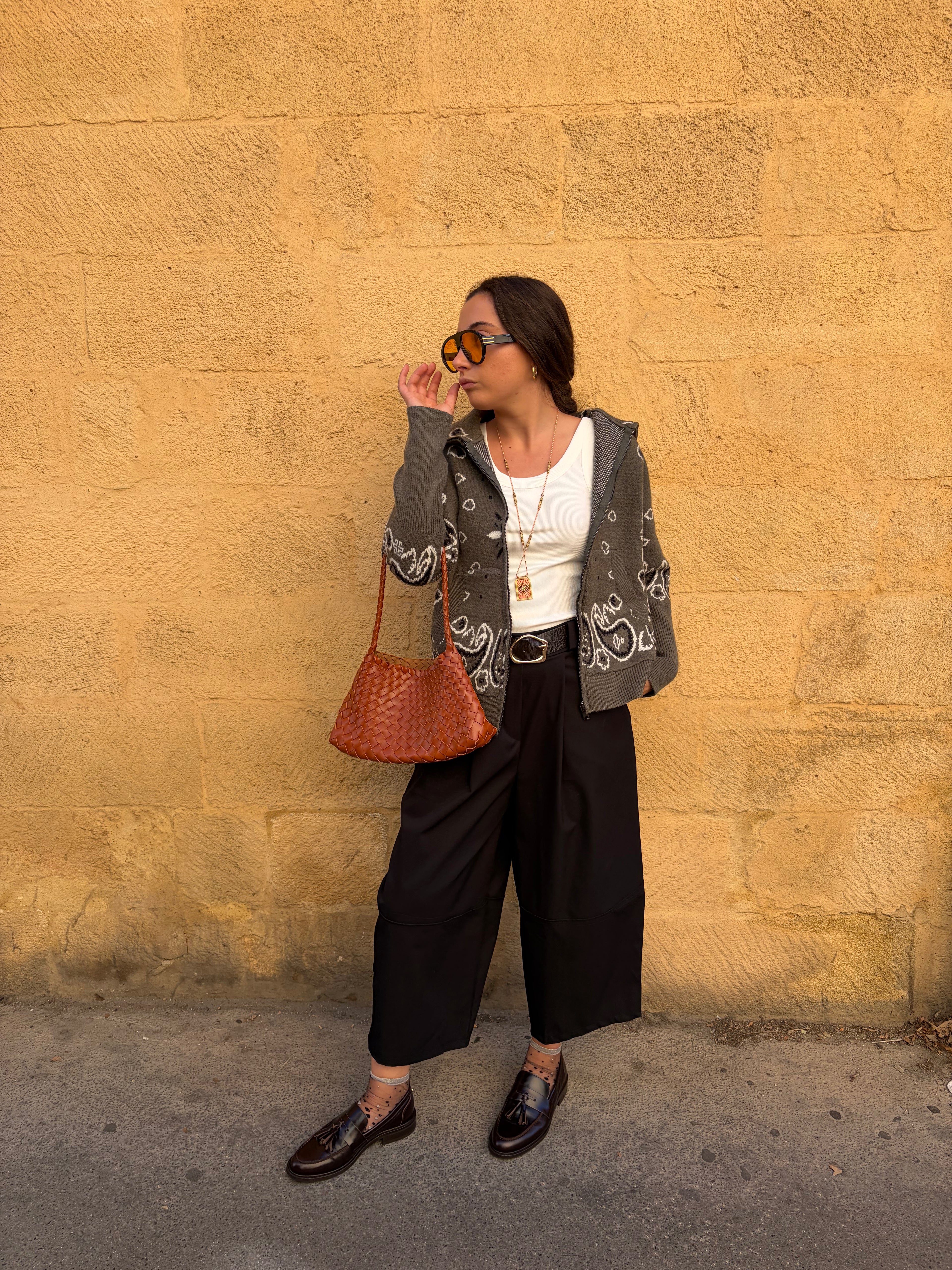 Veste Ava kaki, maille jacquard motif bandana