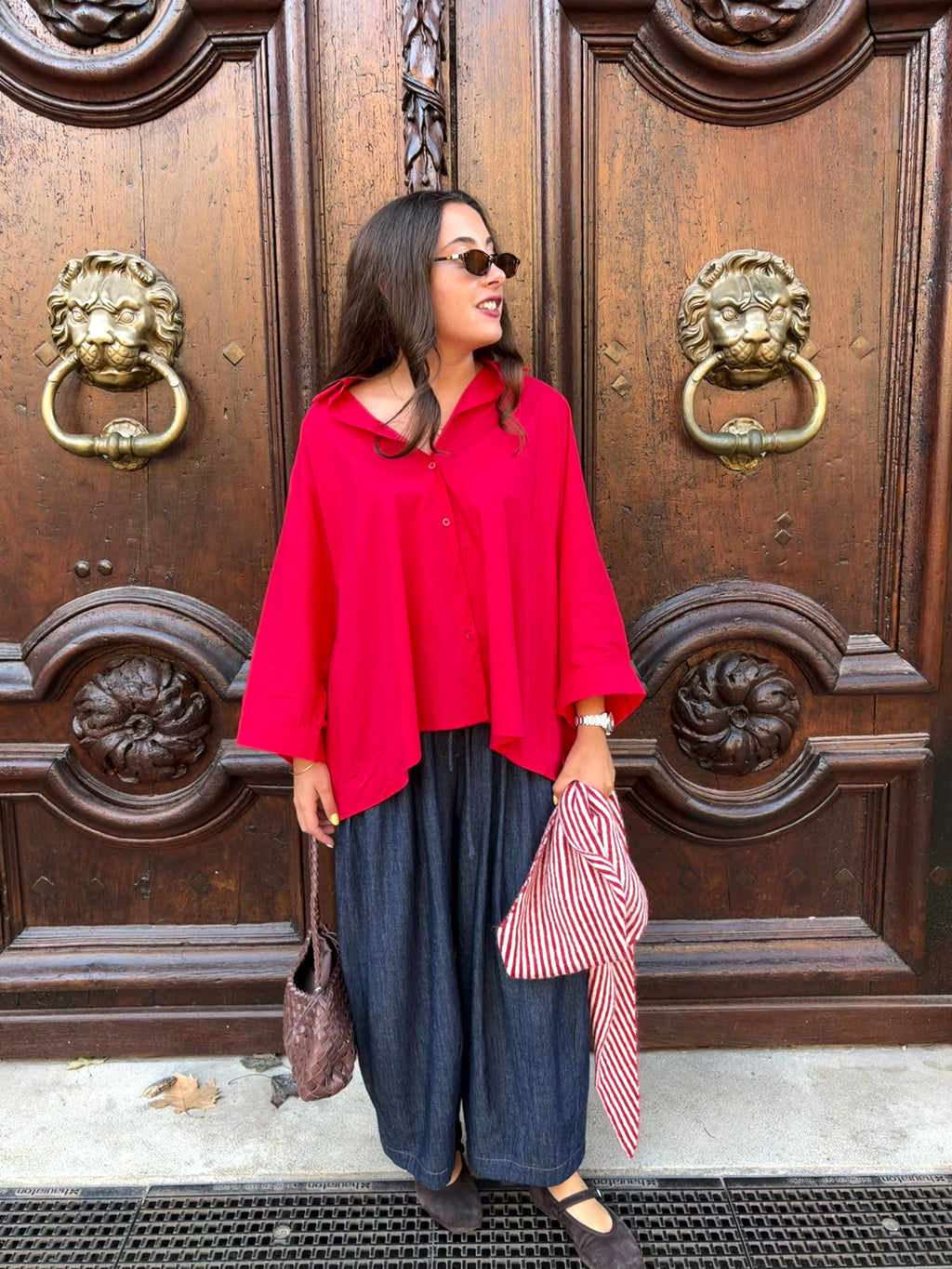 Chemise peintre rouge, popeline de coton oversize
