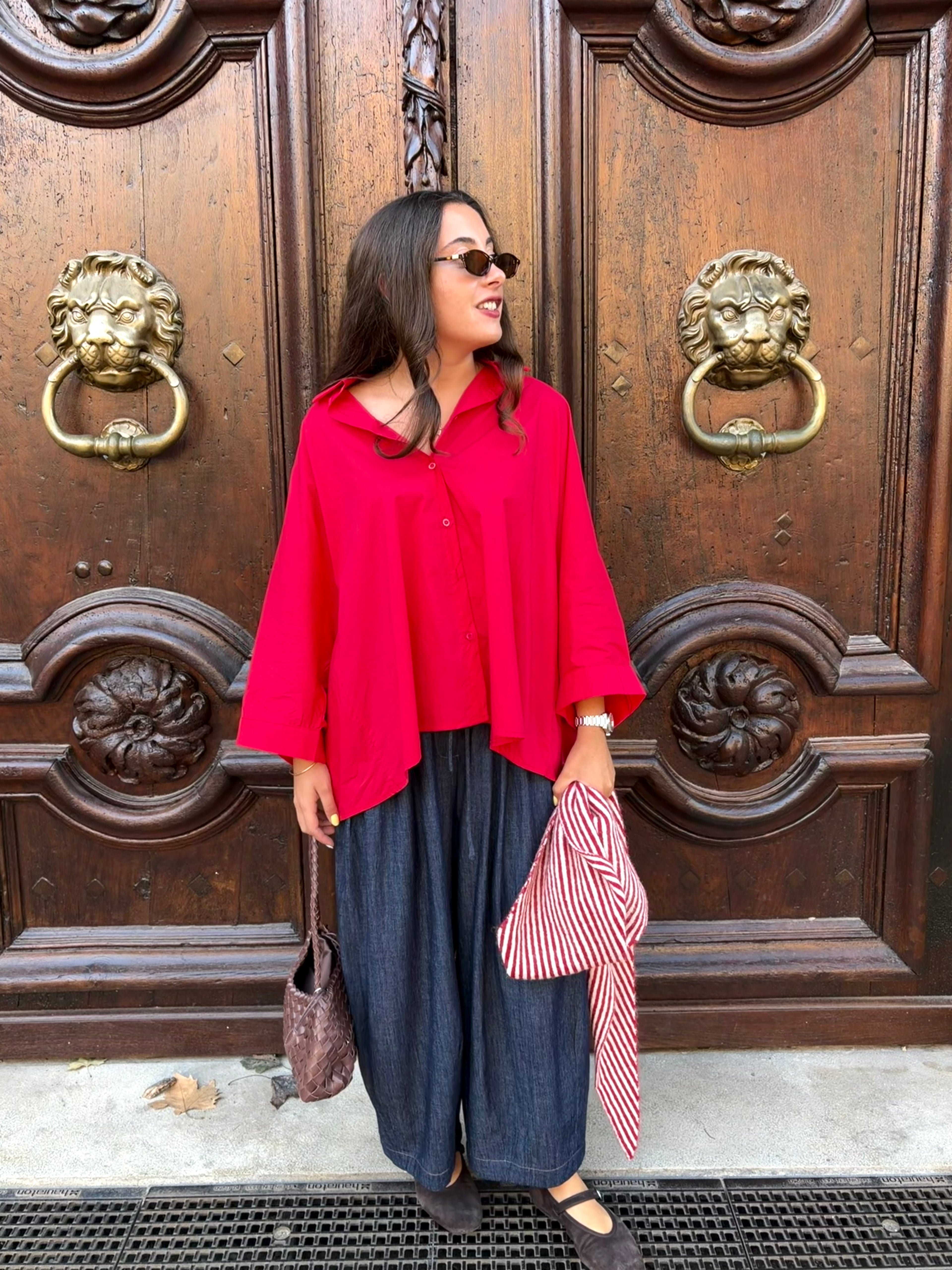 Chemise peintre rouge, popeline de coton oversize