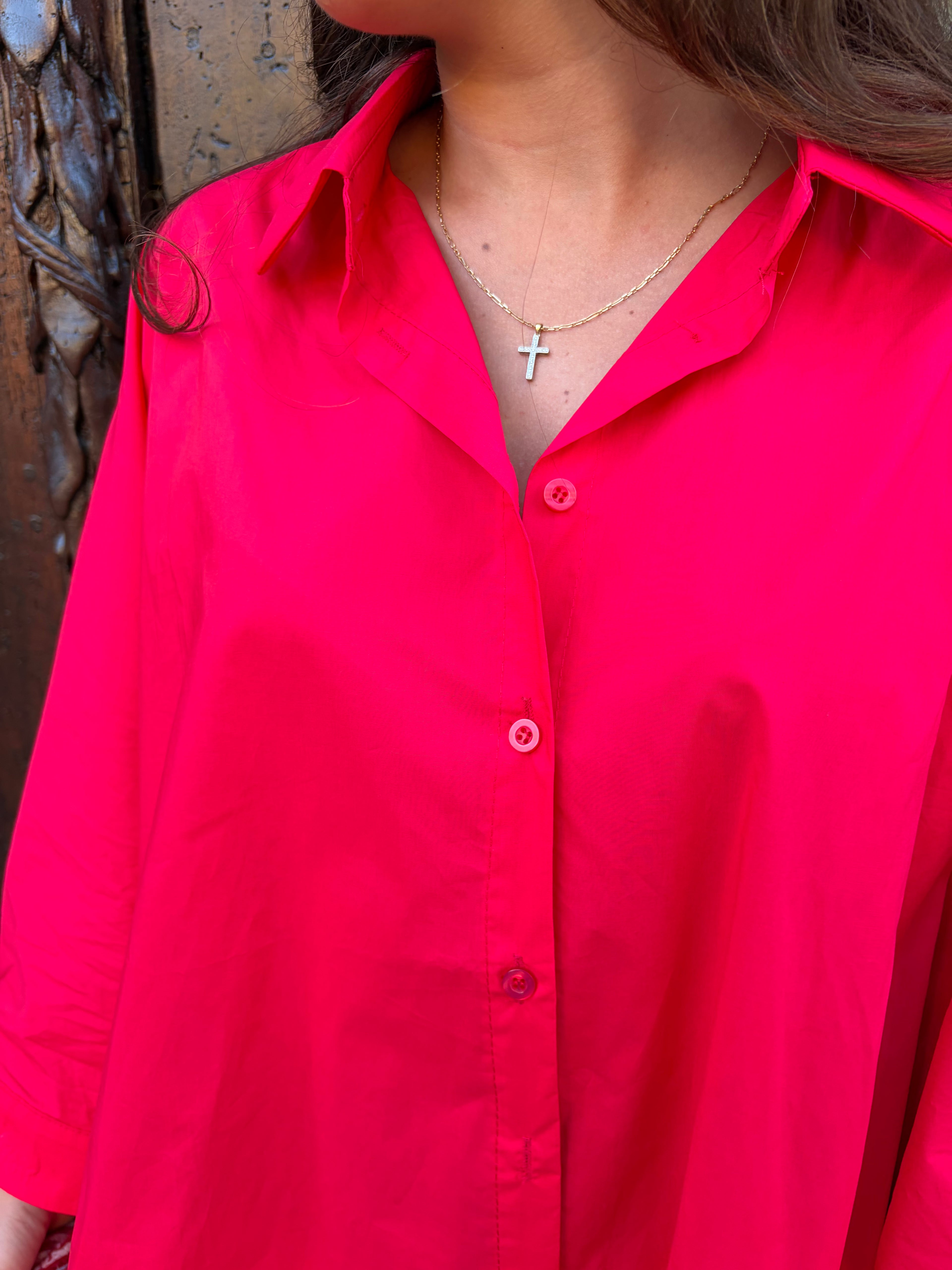 Chemise peintre rouge, popeline de coton oversize