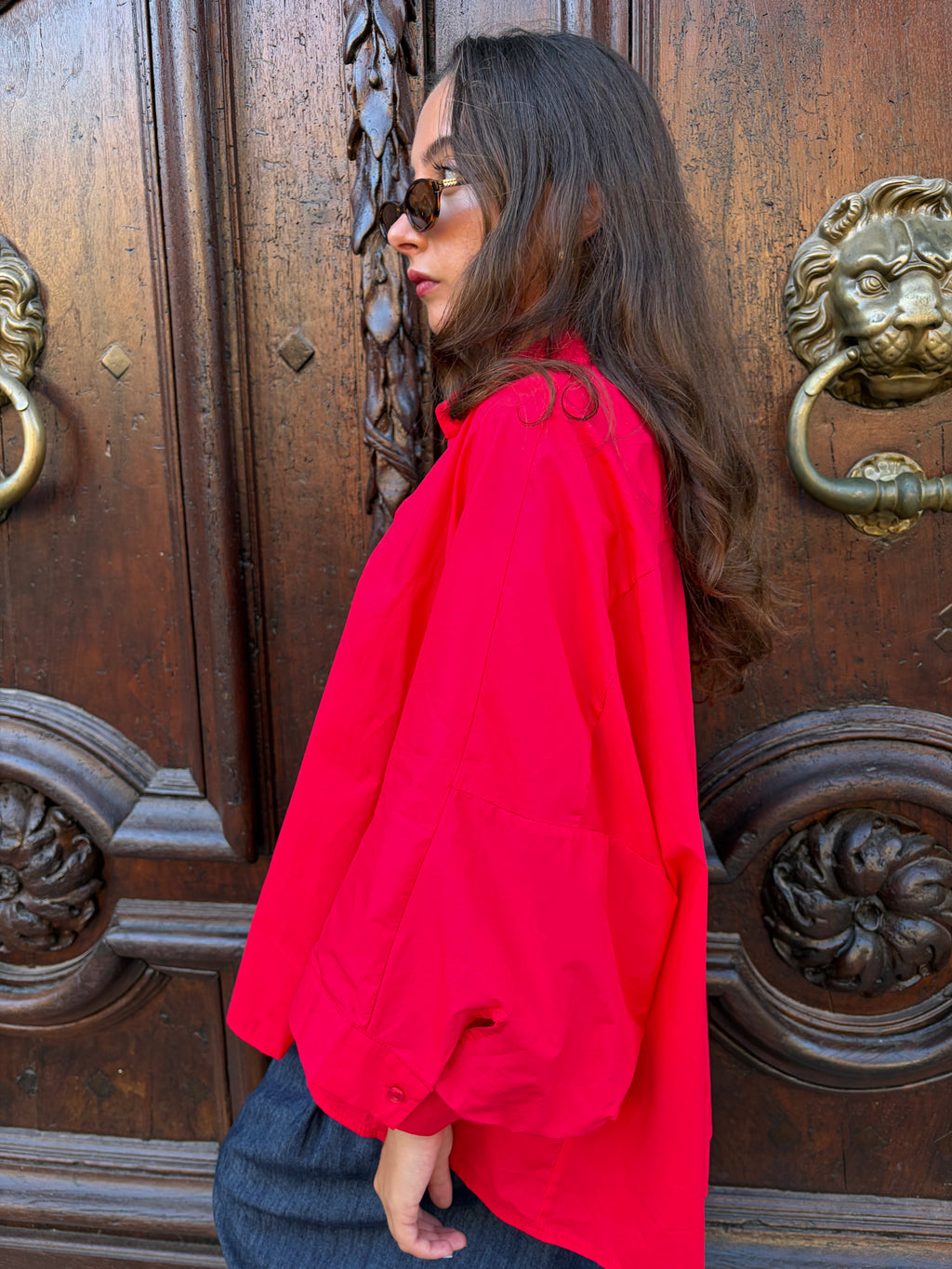 Chemise peintre rouge, popeline de coton oversize