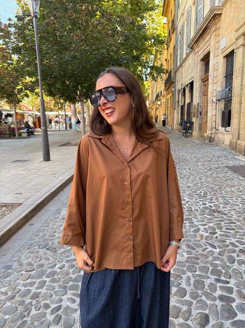 Chemise peintre camel, popeline de coton oversize