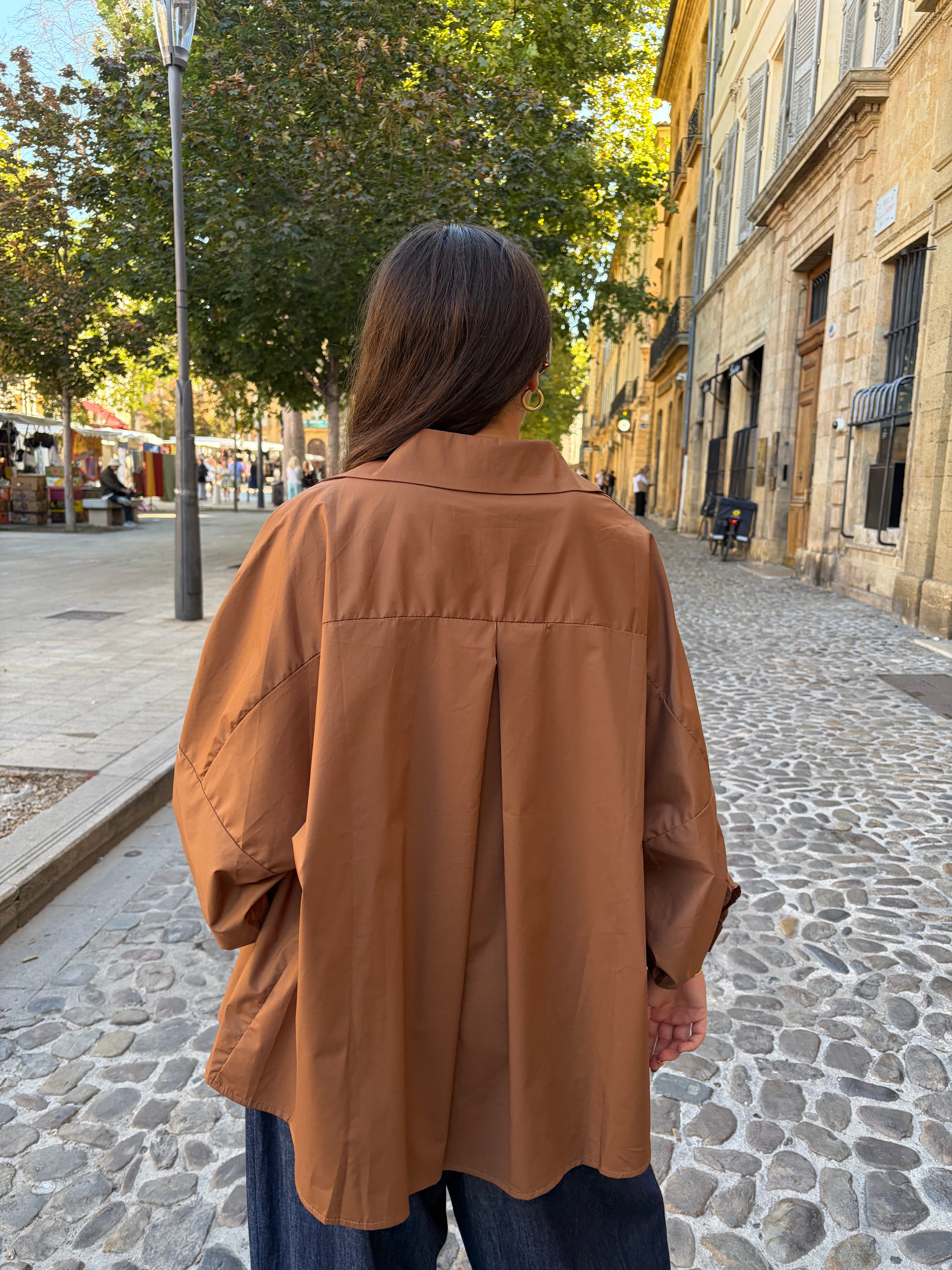 Chemise peintre camel, popeline de coton oversize