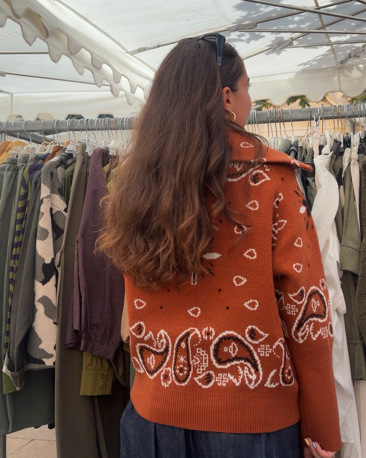 Veste Ava terracotta, maille jacquard motif bandana