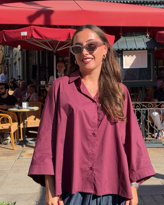 Chemise peintre prune, popeline de coton oversize
