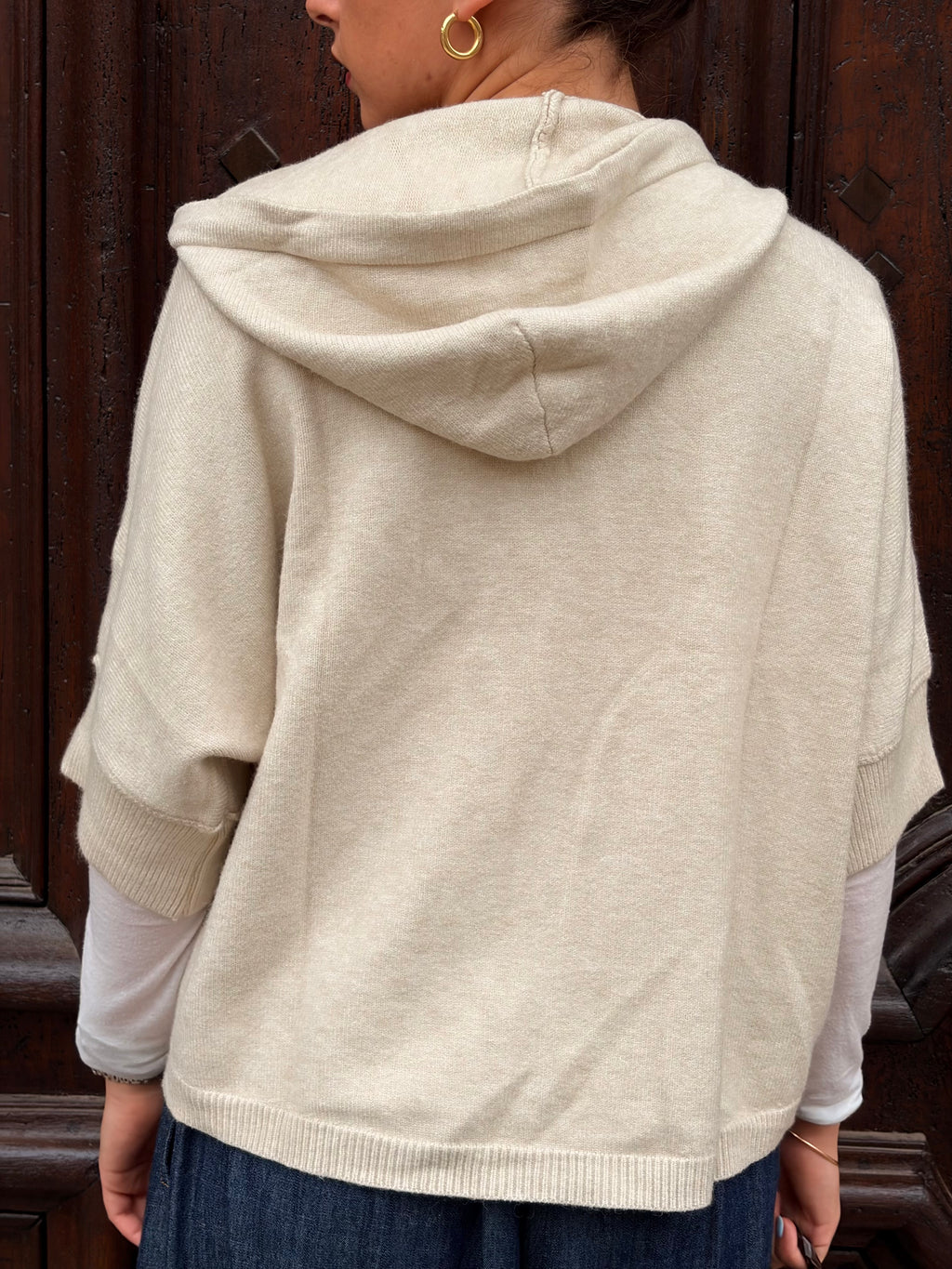Gilet Bonnie beige, maille zippée à capuche