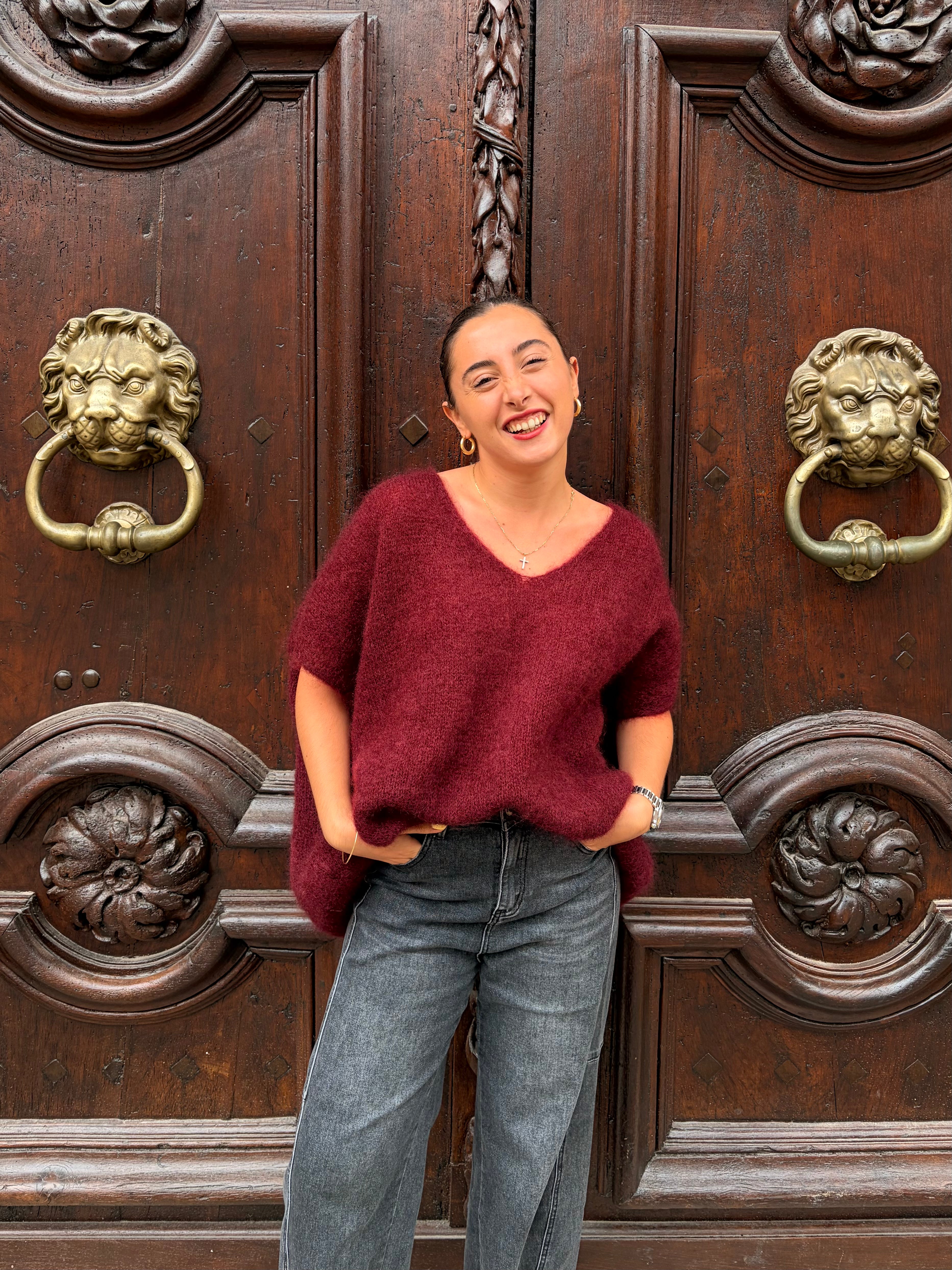 Pull Romy bordeaux, mohair col V