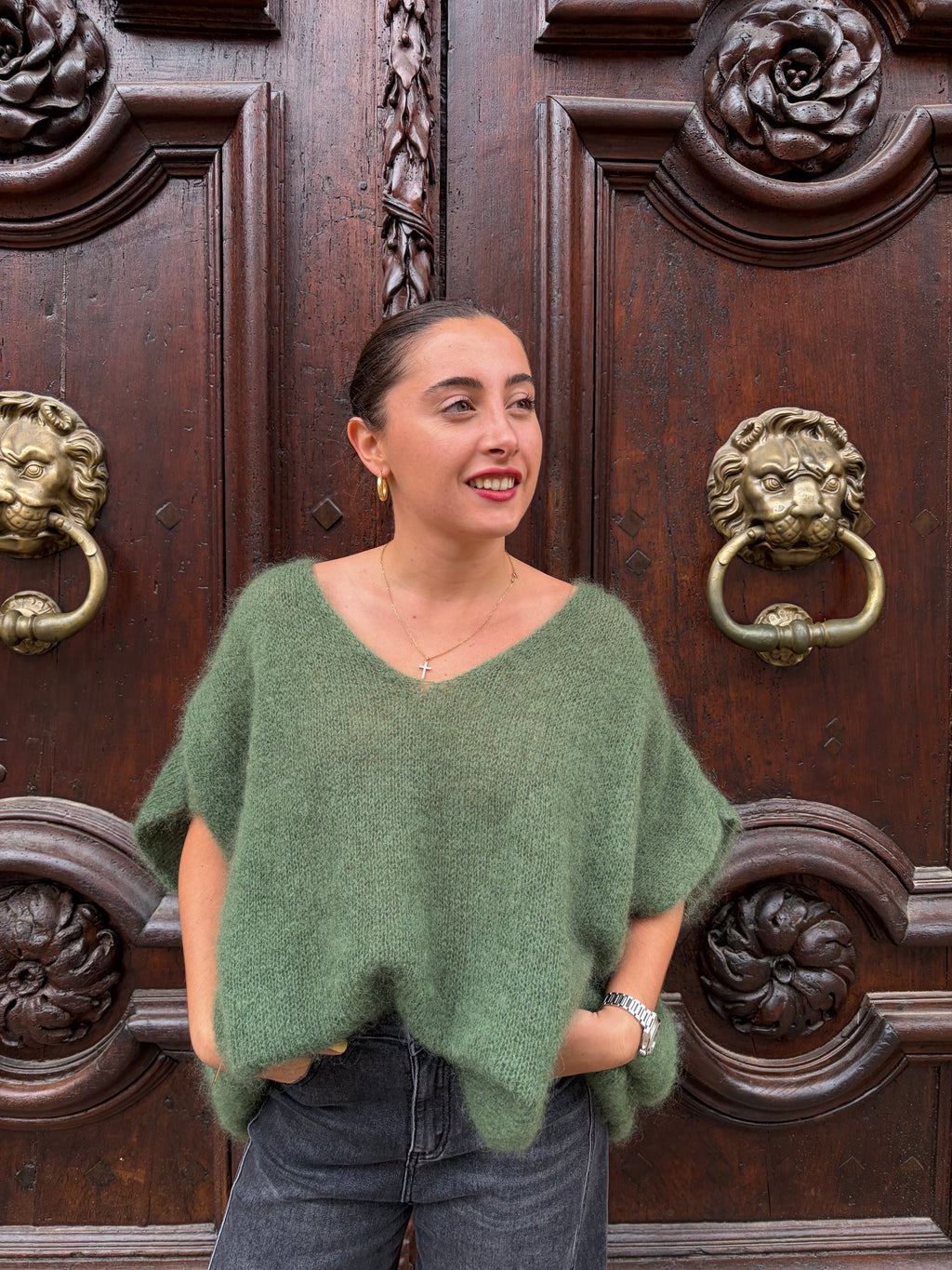 Pull Romy kaki, mohair col V