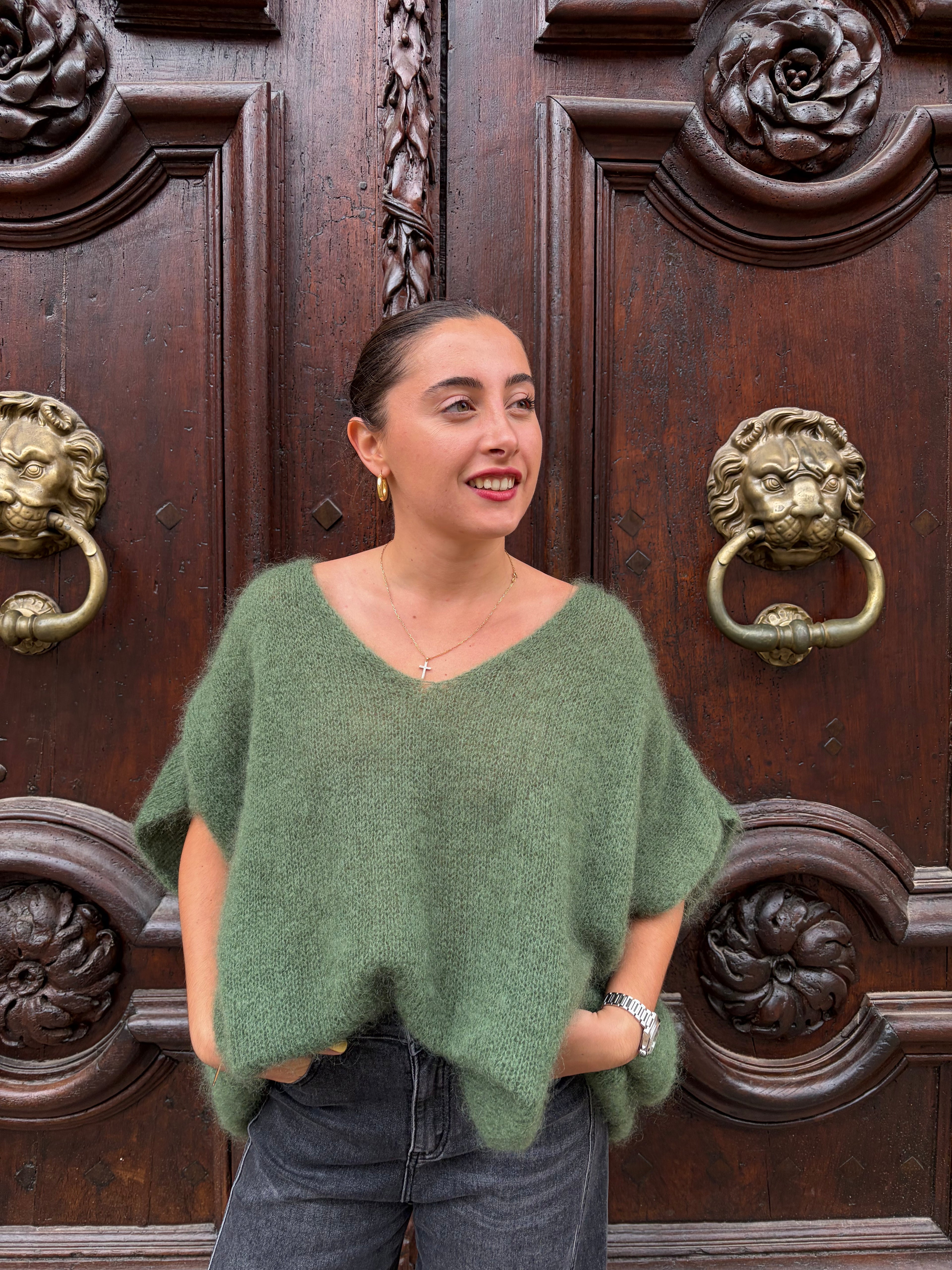 Pull Romy kaki, mohair col V