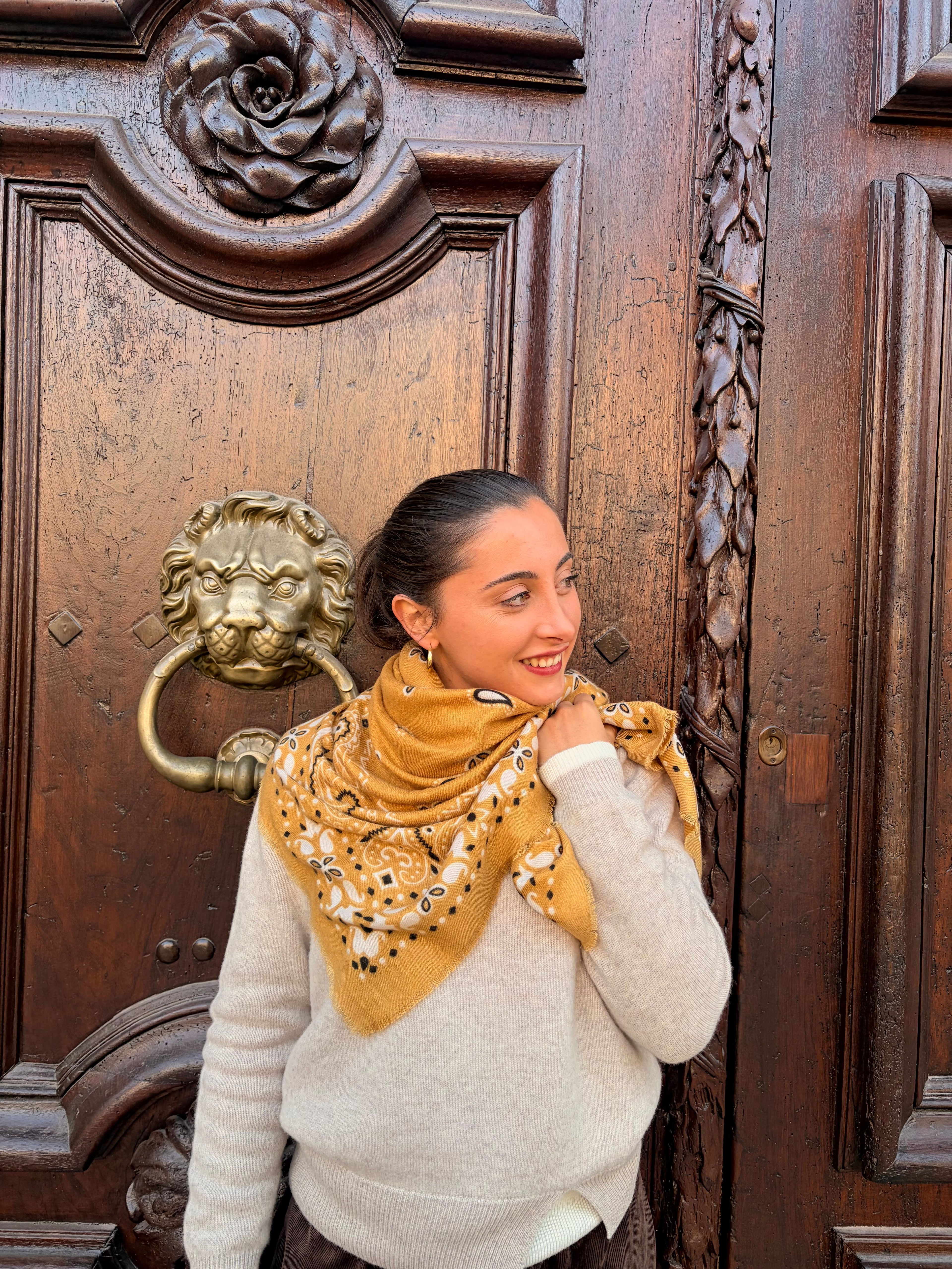 Grand foulard bandana jaune moutarde imprimé bandana – Casa Paloma